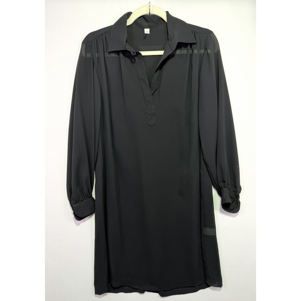 VTG 80s Graham Crackers Black Sheer Shirt Dress Sz S ILGWU Union Made USA Dotti